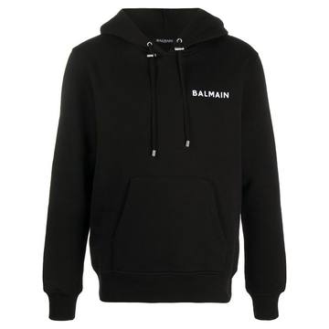 flocked logo cotton hoodie