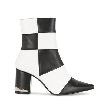 checkerboard point-toe ankle boots