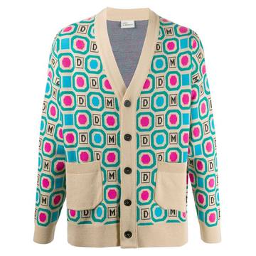 geometric-pattern buttoned cardigan