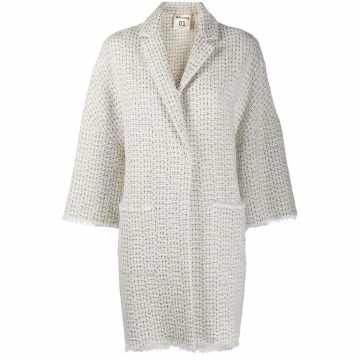 crop-sleeve tweed coat