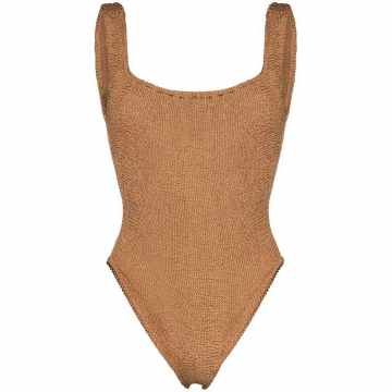 square-neck crinkle-effect swimsuit