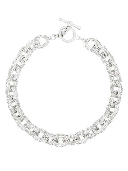 silver tone crystal oval chain link necklace展示图