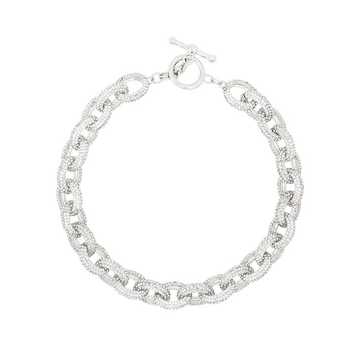 silver tone crystal oval chain link necklace