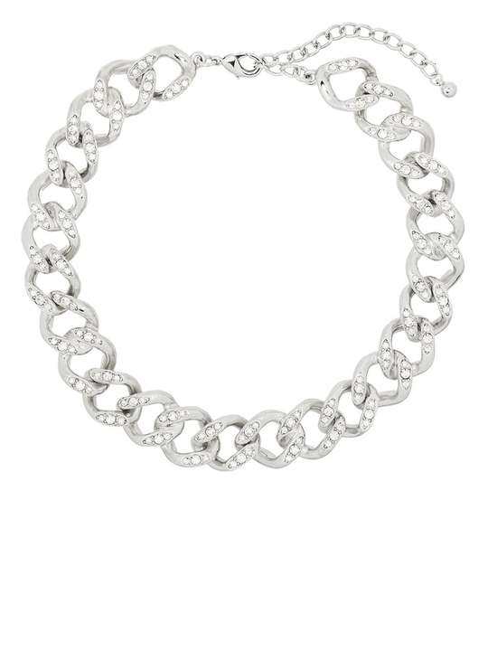 silver tone crystal chain link necklace展示图