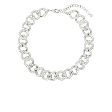 silver tone crystal chain link necklace