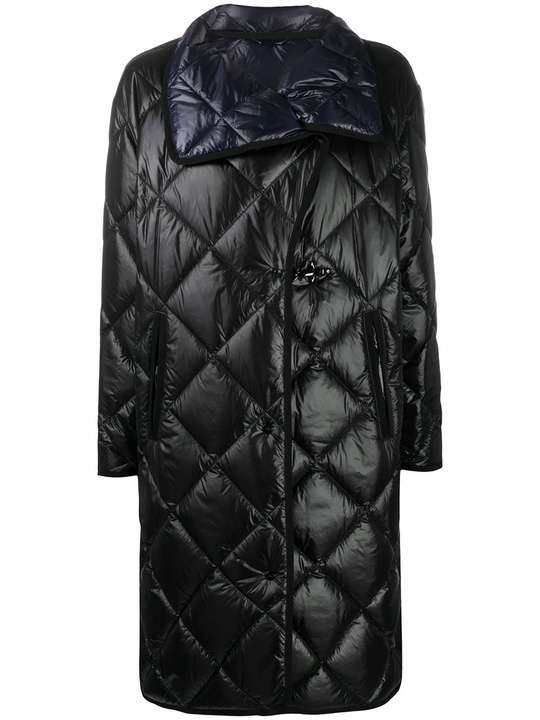 diamond-quilted mid-length coat展示图