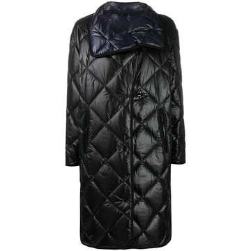 diamond-quilted mid-length coat