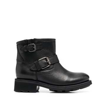 buckle-strap leather ankle boots