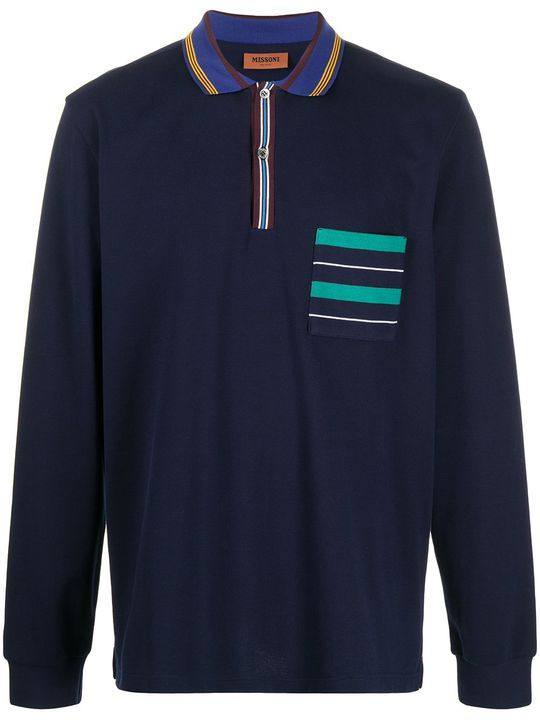 stripe-detailing long-sleeve polo shirt展示图