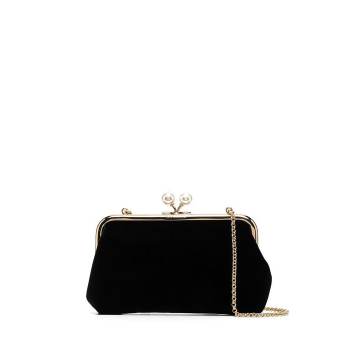 faux-pearl clasp fastening clutch bag