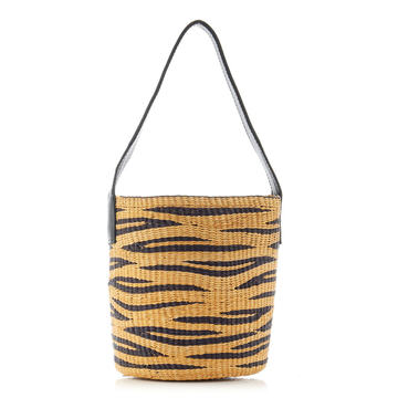 Leather-Trimmed Zebra Straw Tote