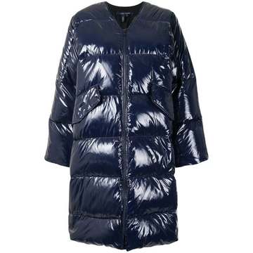 high-shine quilted V-neck coat