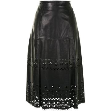 leather laser cut midi skirt