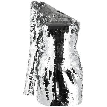 one-shoulder sequin disc mini dress