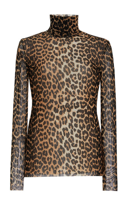 Leopard-Print Mesh Turtleneck Top展示图