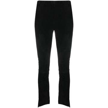 slim-fit suede trousers