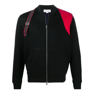 strap-detail two-tone bomber jacket