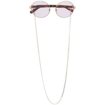 neck-chain round-frame sunglasses