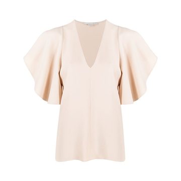 flutter sleeves V-neck top