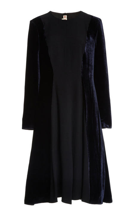 Crepe-Inset Velvet Midi Dress展示图