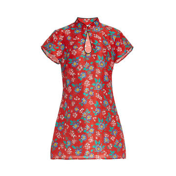 Lolita Mandarin-Collar Printed Silk Mini Dress