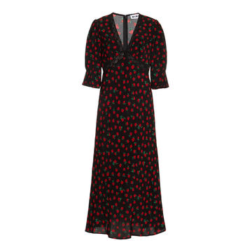 Gemma Lace-Trimmed Floral Crepe Midi Dress