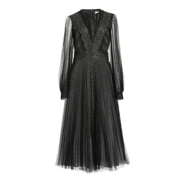 Pleated Glittered Tulle Midi Dress