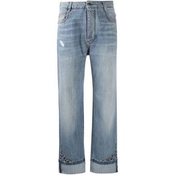 crystal-embellished straight-leg jeans