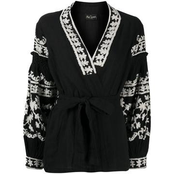 embroidered cotton wrap blouse