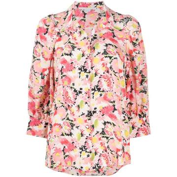 floral-print crop-sleeve blouse