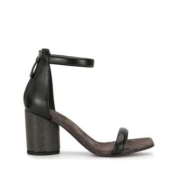 metallic block heel sandals