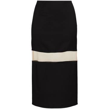 high-waisted sheer panel midi skirt