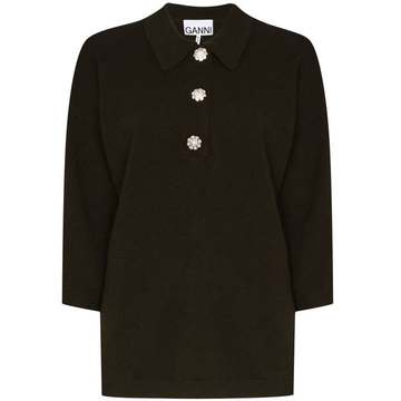 crystal-button cashmere polo top