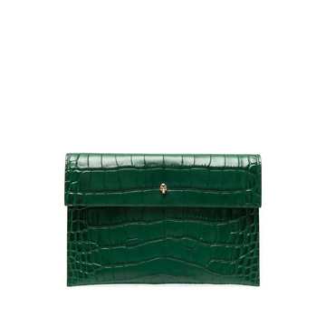 skull-stud crocodile-effect clutch