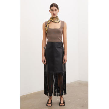 Davidia Leather Fringe Skirt