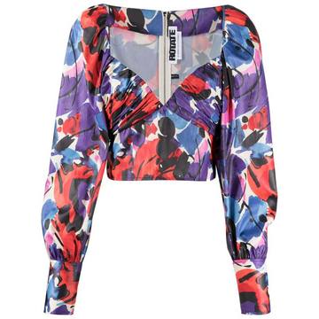 abstract print sweetheart neck blouse