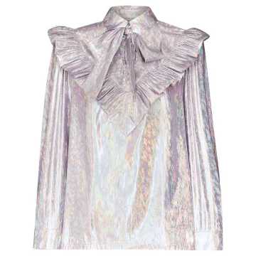 high-shine ruffle detail blouse