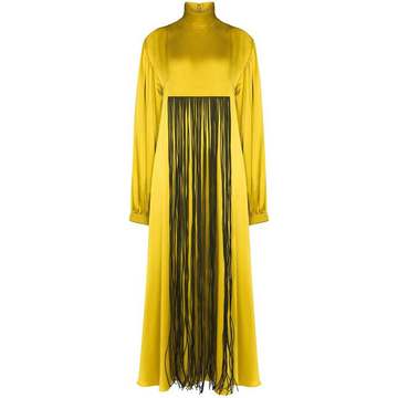 fringe detail front silk dress