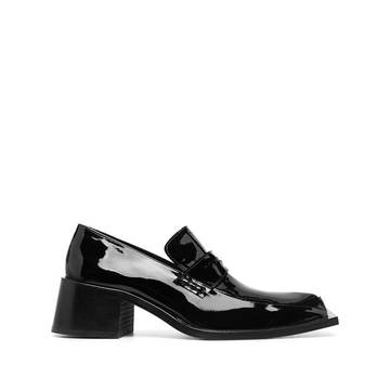 square-toe patent-leather loafers