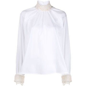 pearl-embellished cotton blouse