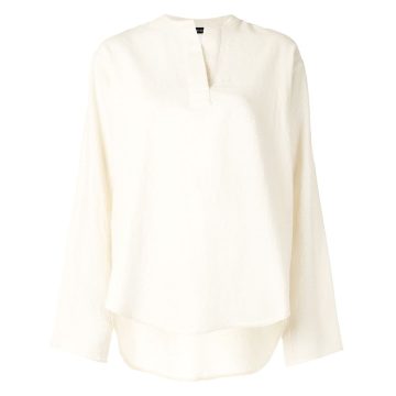 notched-collar long-sleeve top