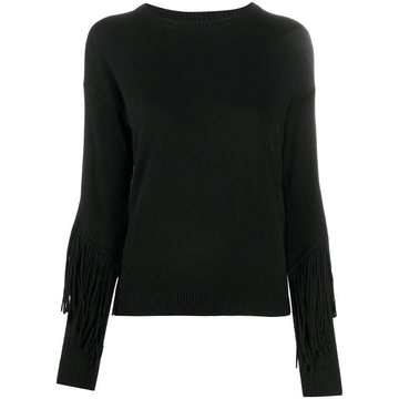 fringed-sleeve crewneck jumper