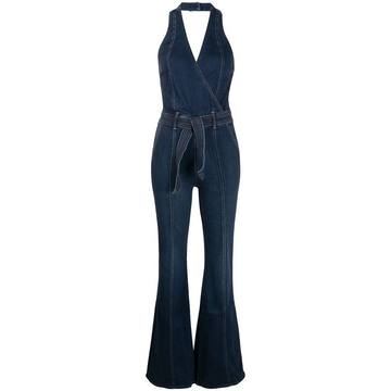 wrap-front halterneck jumpsuit