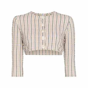 LMF CROP L/S CARDIGAN SAND STRIPE