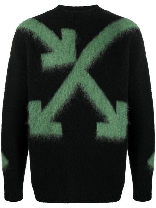 FUZZY ARROWS CREW NECK BLACK HEDGE GREEN展示图