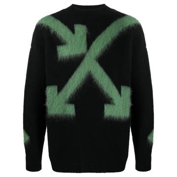 FUZZY ARROWS CREW NECK BLACK HEDGE GREEN