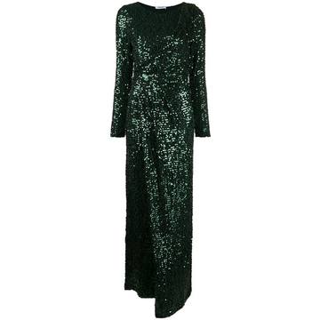 long-sleeve sequinned evening dress