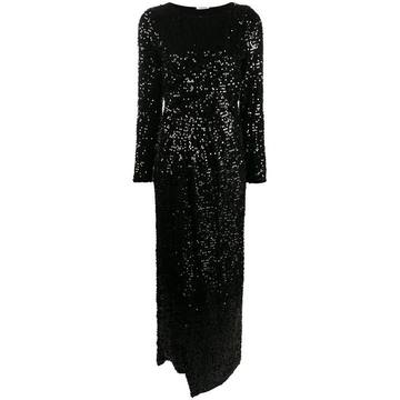 long-sleeve sequinned evening dress