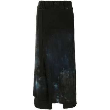skirt-overlaid asymmetric trousers