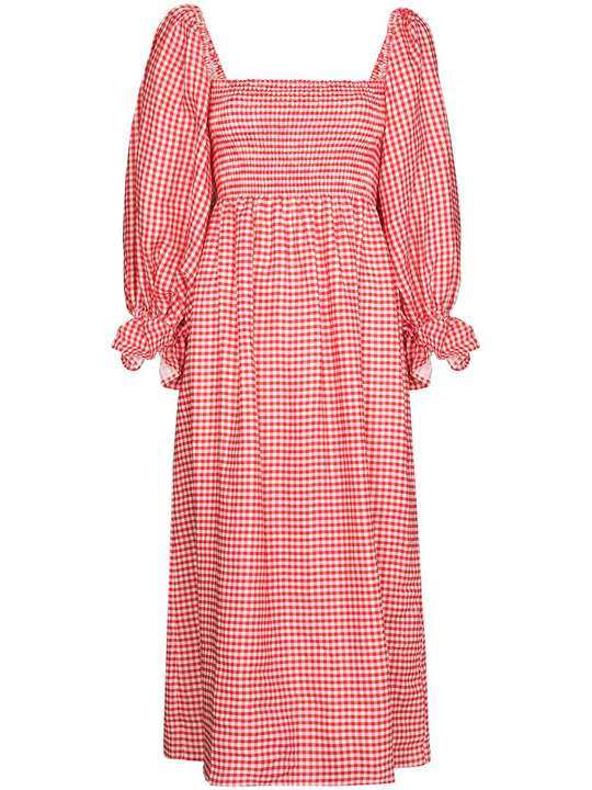 gingham check print midi dress展示图